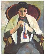 Embroidering woman August Macke